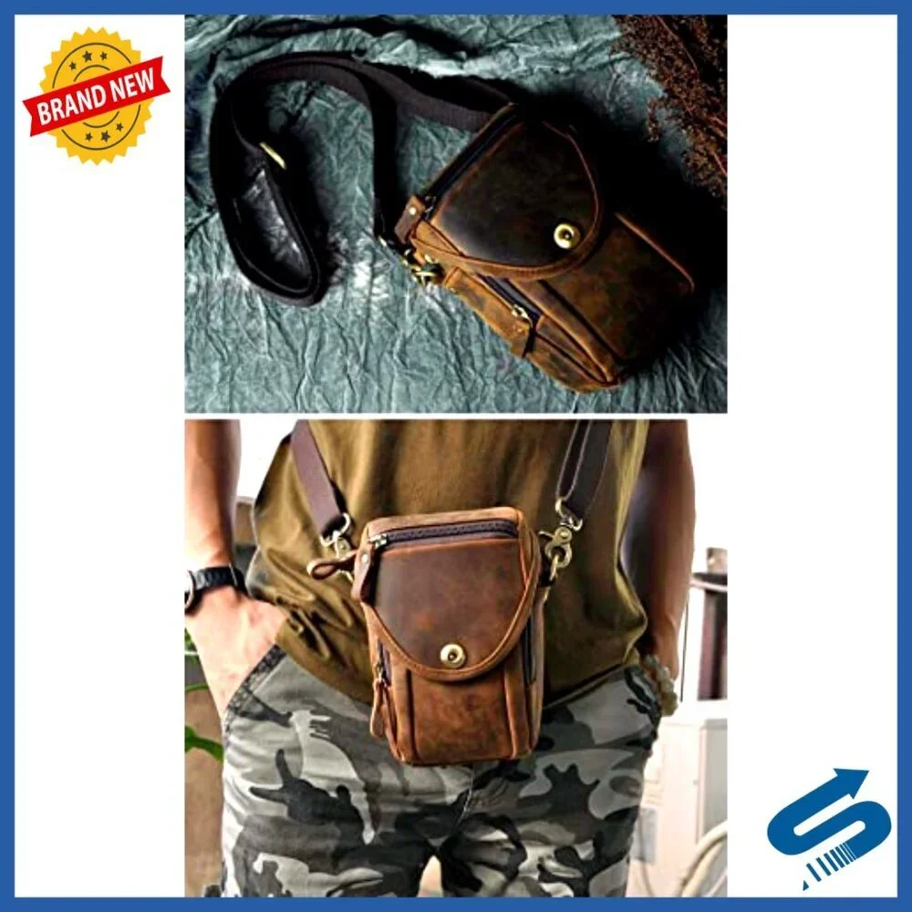 Genuine Leather Small Messenger Bag Adjustable Strap Waist Pack